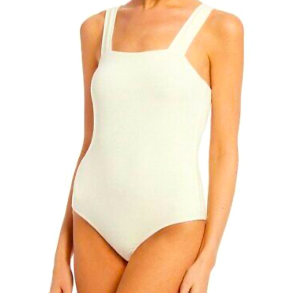 Gianni Bini Alexa White Square Neck Rib Bodysuit Size Medium